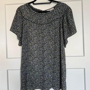 LOFT Navy and White Floral Blouse